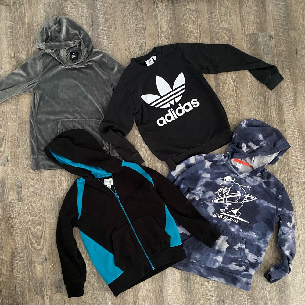Kids lot of 4 Medium sweatshirts, Adidas, Old Navy, Children’s Place, & Target